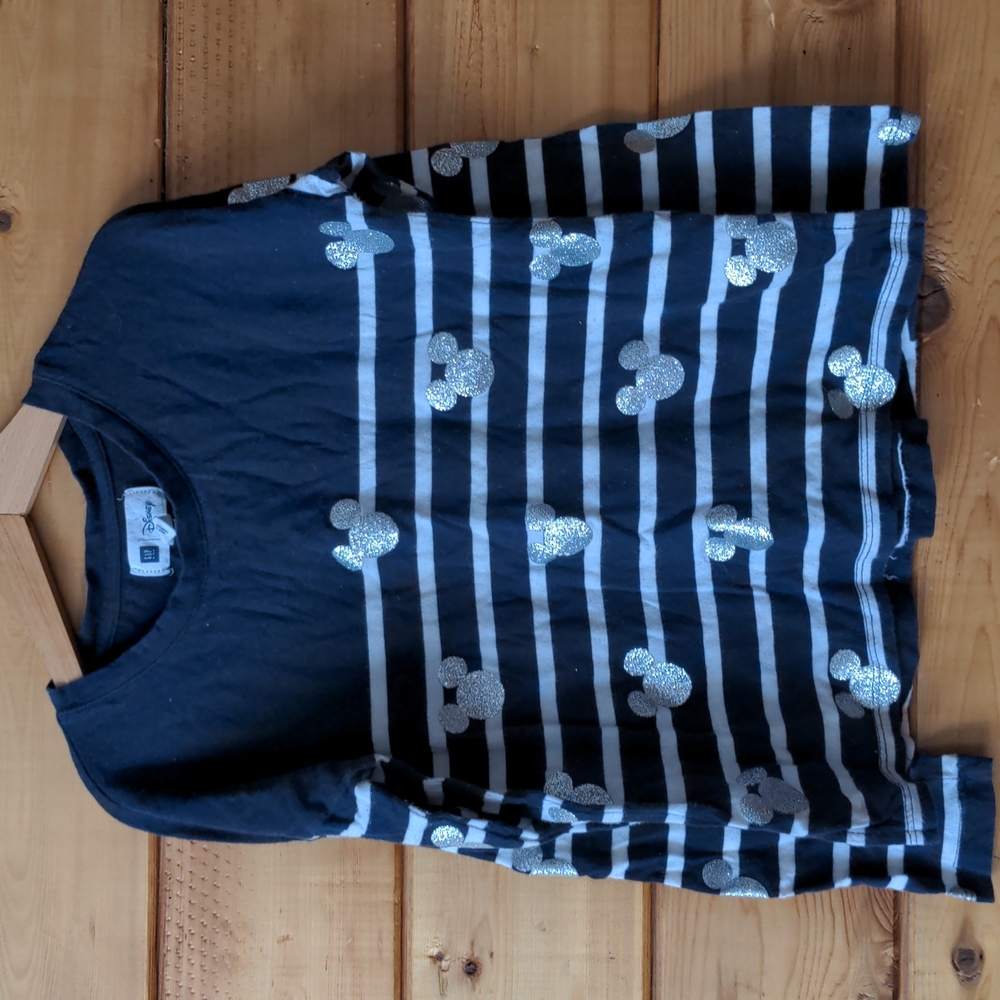 Disney Gap T-shirt Small Long Sleeve Navy Stripes Mickey Mouse girls 6-7